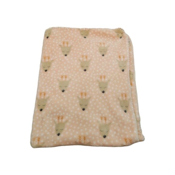 Sugarplum Dreams Baby Blanket Peach Pink Brown Deers 30"x38" White Polka Dots - Picture 2 of 7